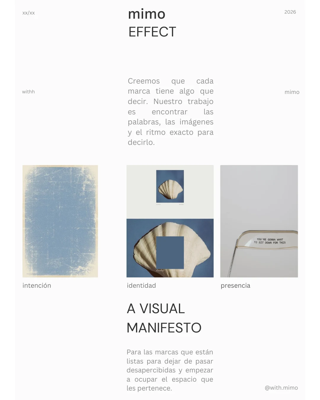 Composición editorial en tonos suaves vinculada a la identidad visual de mimo.